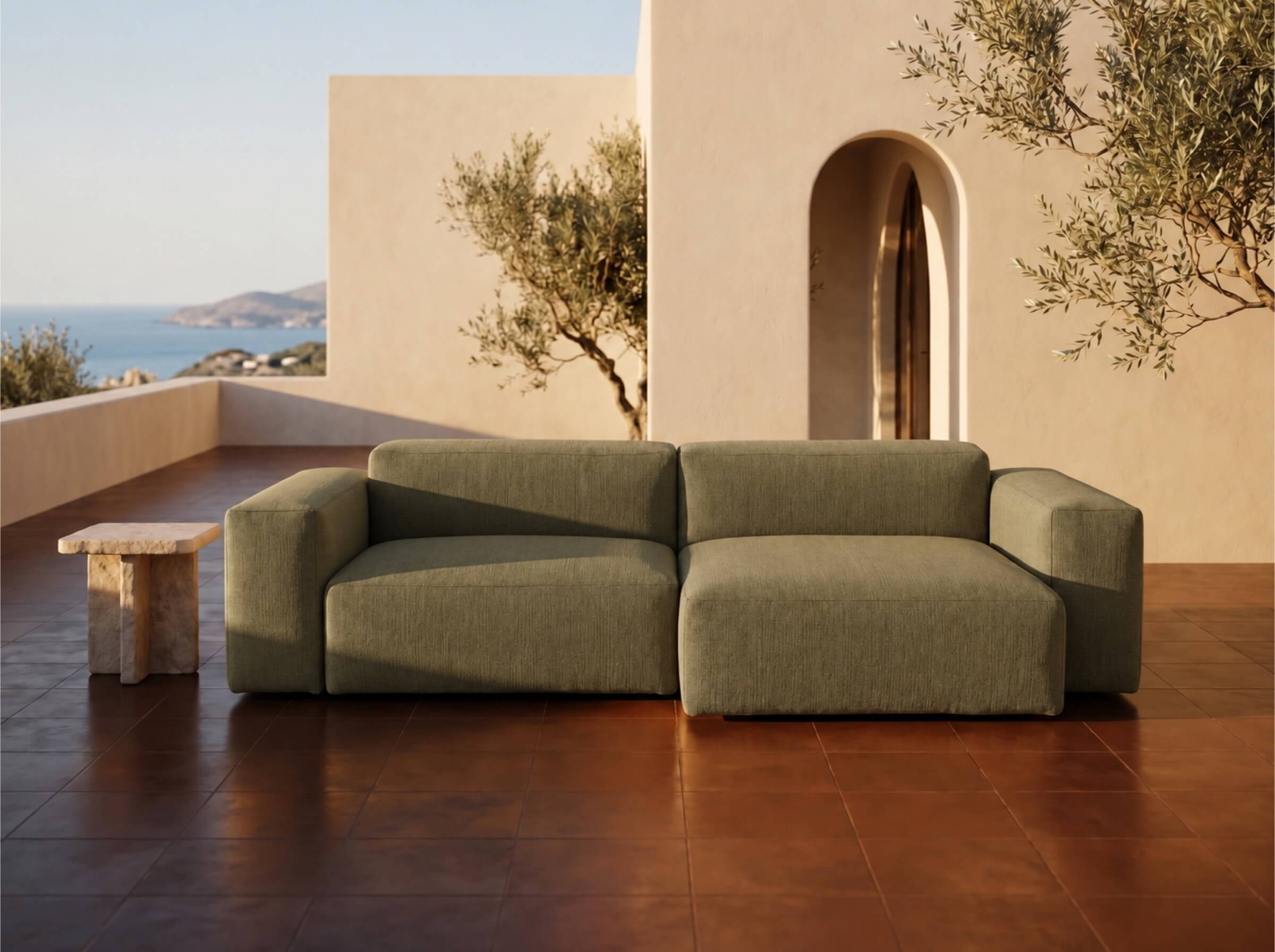 Modulares Outdoorsofa Moduvano One 2-teilig mit Longchair | 292 cm - Palma 616