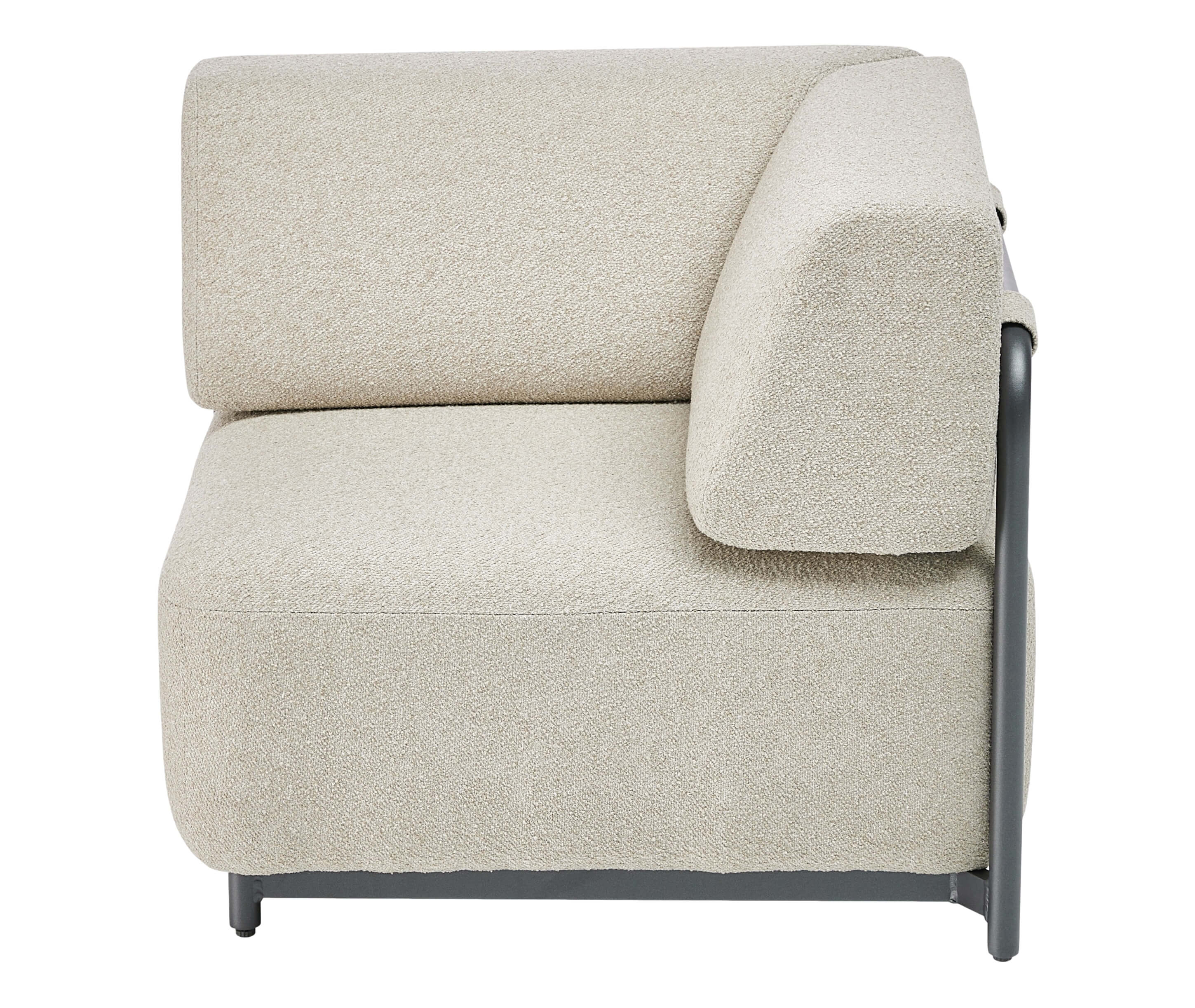 Sessel Lounge Eckteil mit Bouclé Stoff und Aluminiumgestell für Outdoor Lounge - Seitenansicht