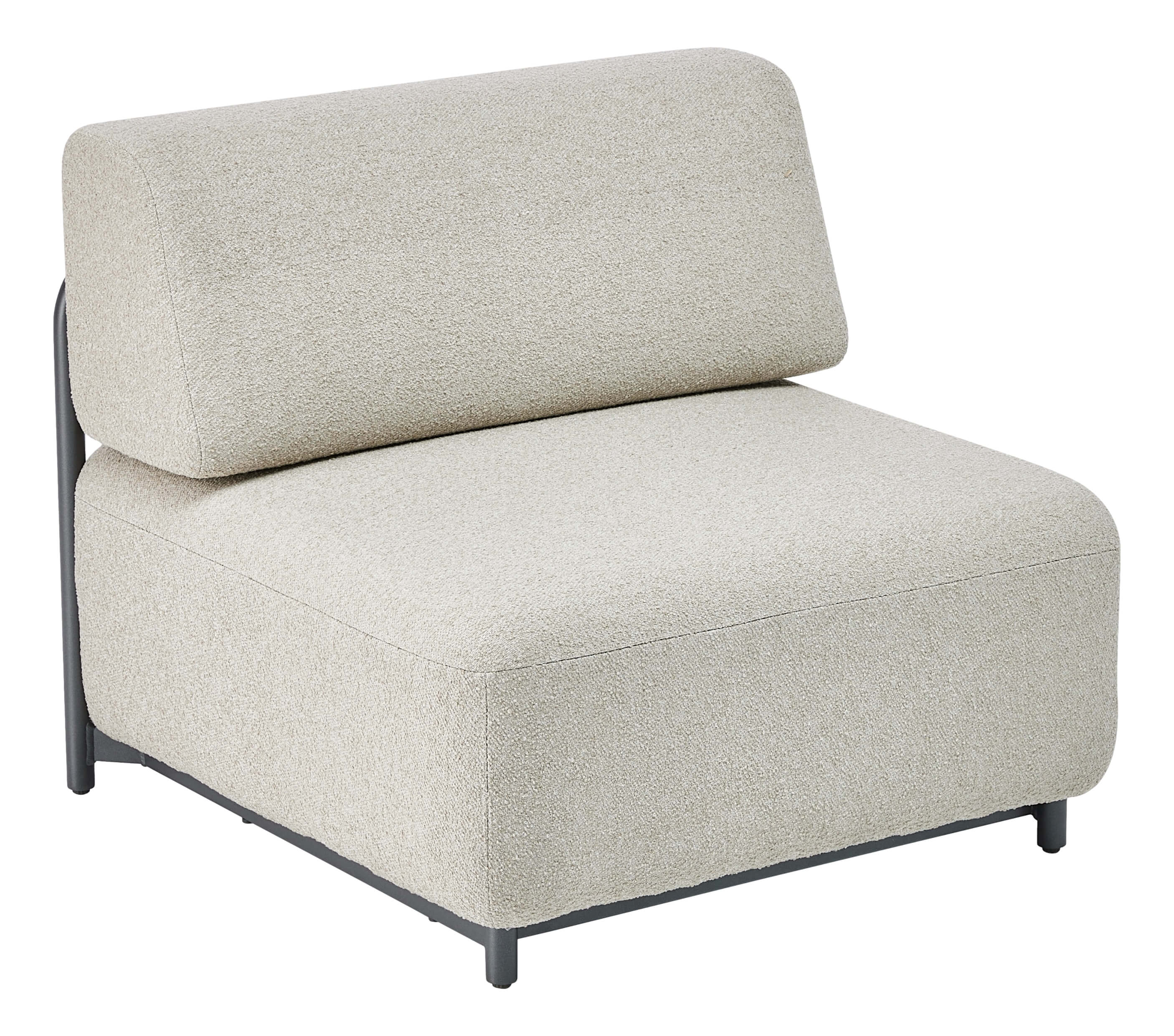 Sessel Lounge Mittelteil ohne Armlehnen mit Bouclé Stoff für Outdoor Lounge - seitliche Vorderansicht