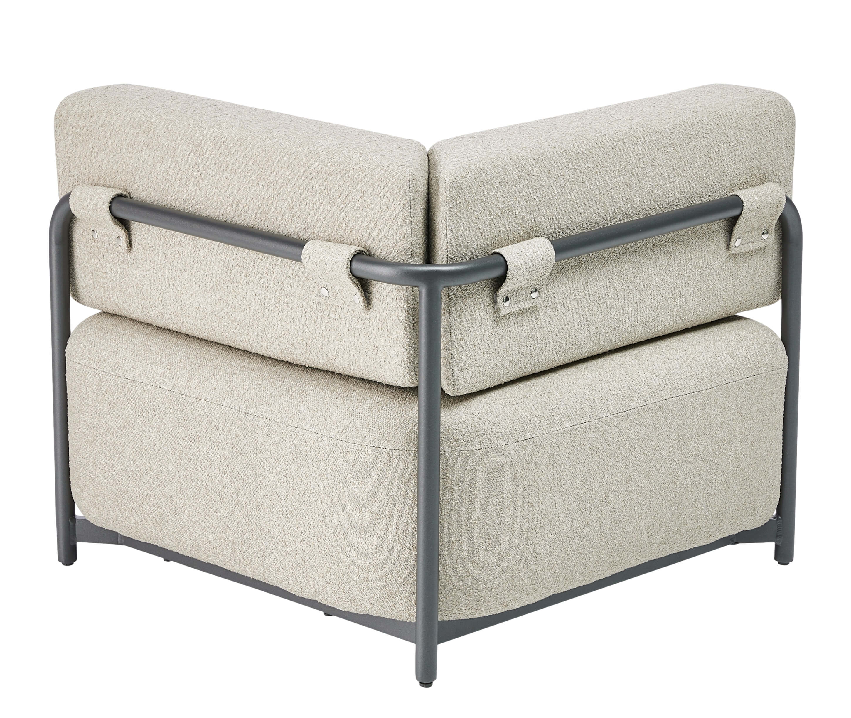 Sessel Lounge Eckteil mit Bouclé Stoff und Aluminiumgestell für Outdoor Lounge - Rückansicht