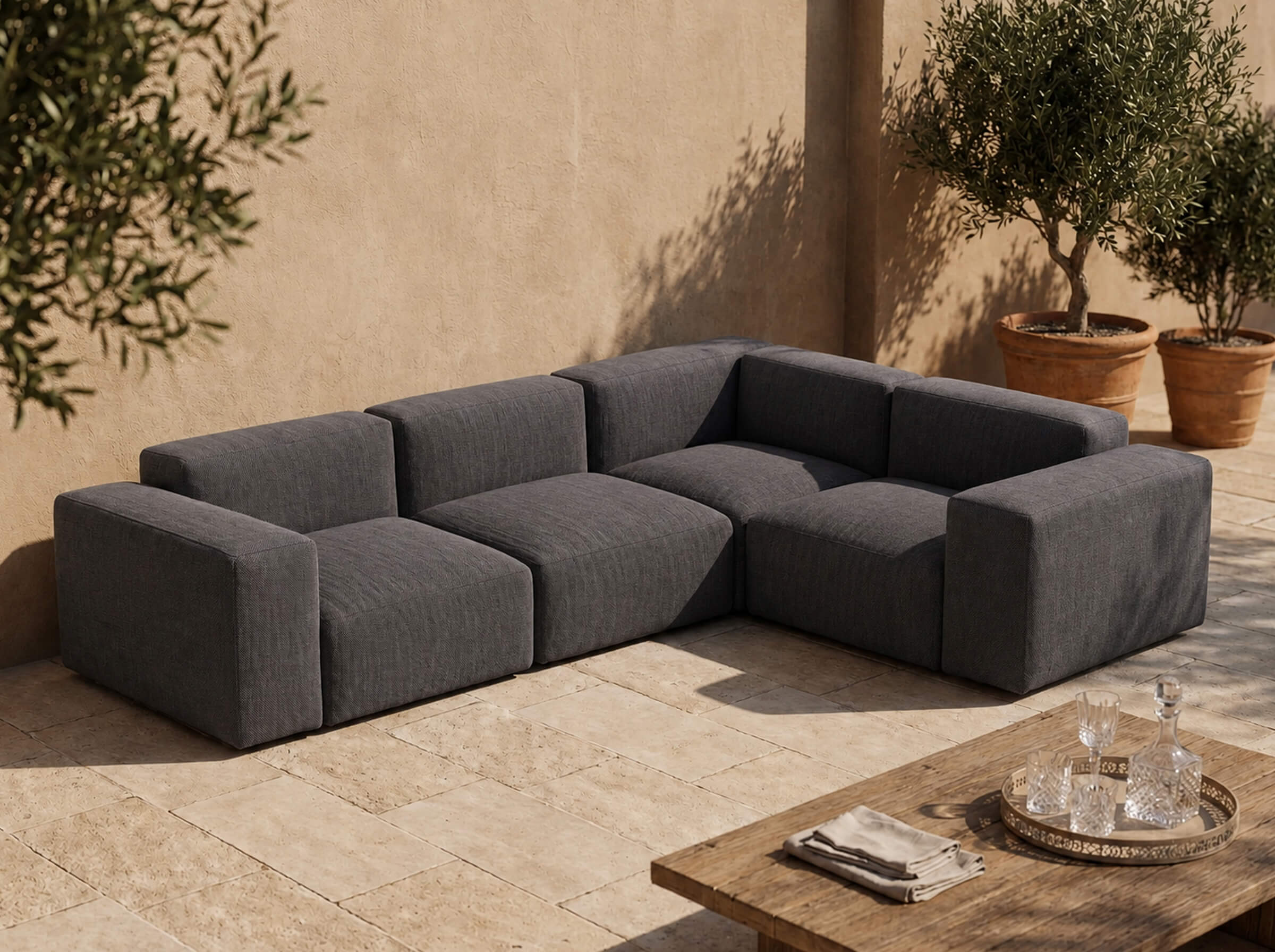 Modulares Outdoorsofa Moduvano One 4-teilig mit Ecke | 318 cm - Palma 628
