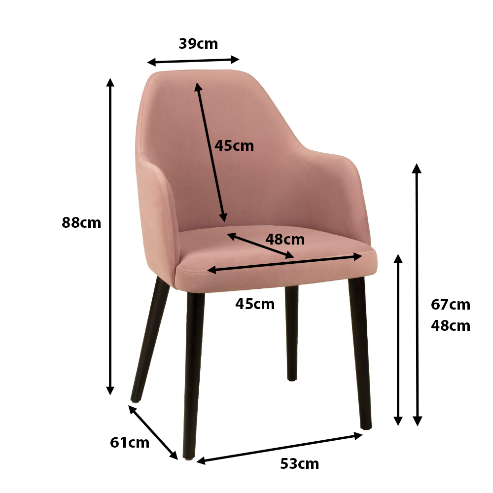 Vollpolsterstuhl mit Holzbeinen KDKS-A-100 - Bemassungen