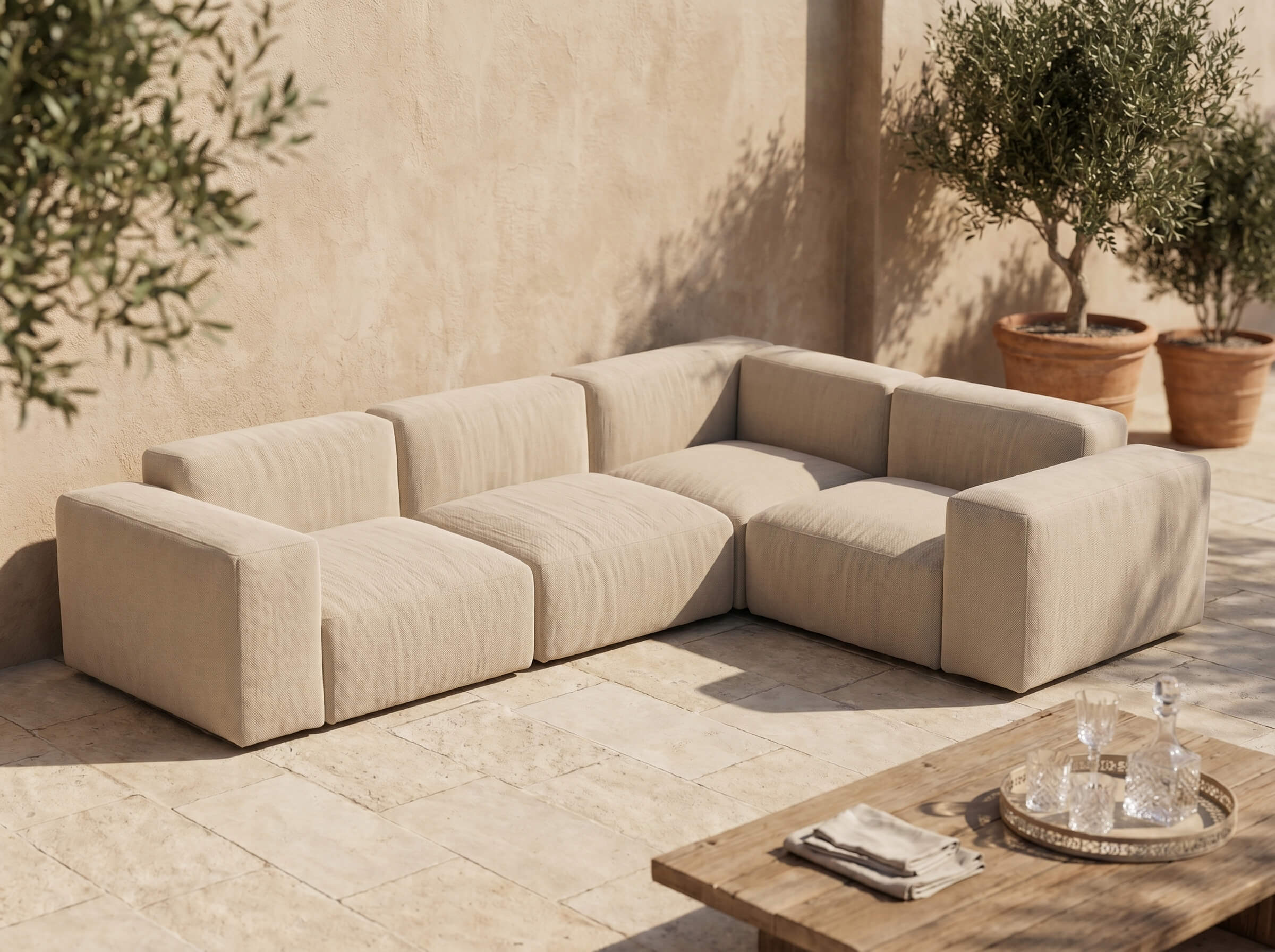 Modulares Outdoorsofa Moduvano One 4-teilig mit Ecke | 318 cm - Palma 604