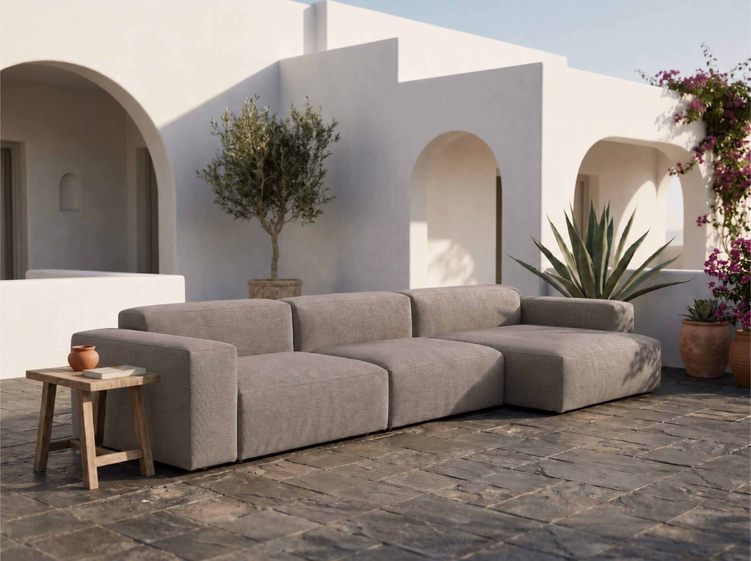Modulares Outdoorsofa Moduvano One 3-teilig mit Longchair | 438 cm - Palma 624
