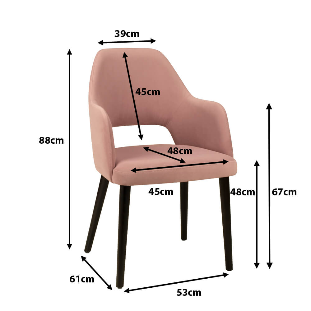Vollpolsterstuhl mit Holzbeinen KDKS-A-200 - Bemassungen