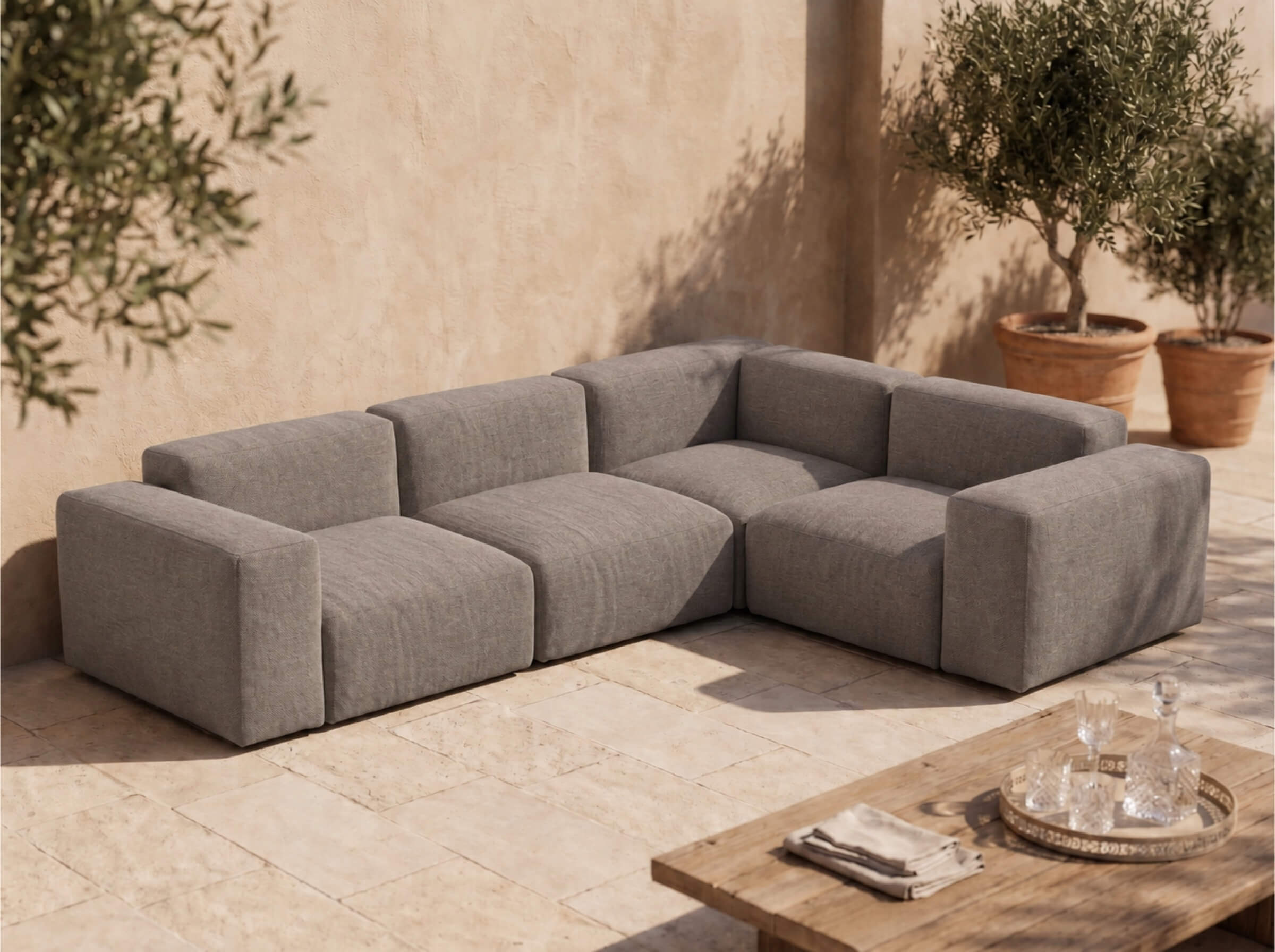 Modulares Outdoorsofa Moduvano One 4-teilig mit Ecke | 318 cm - Palma 624