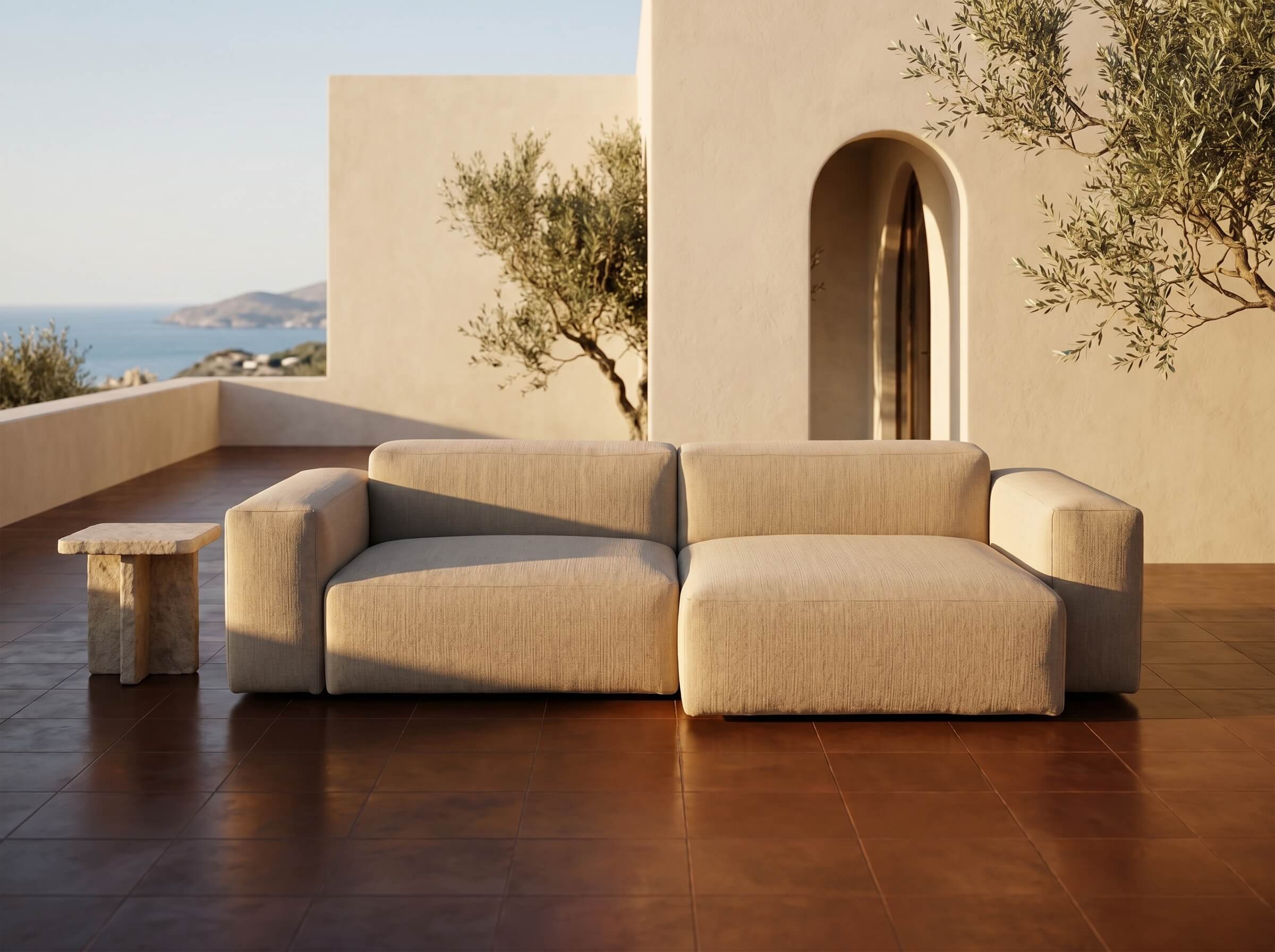 Modulares Outdoorsofa Moduvano One 2-teilig mit Longchair | 292 cm - Palma 604