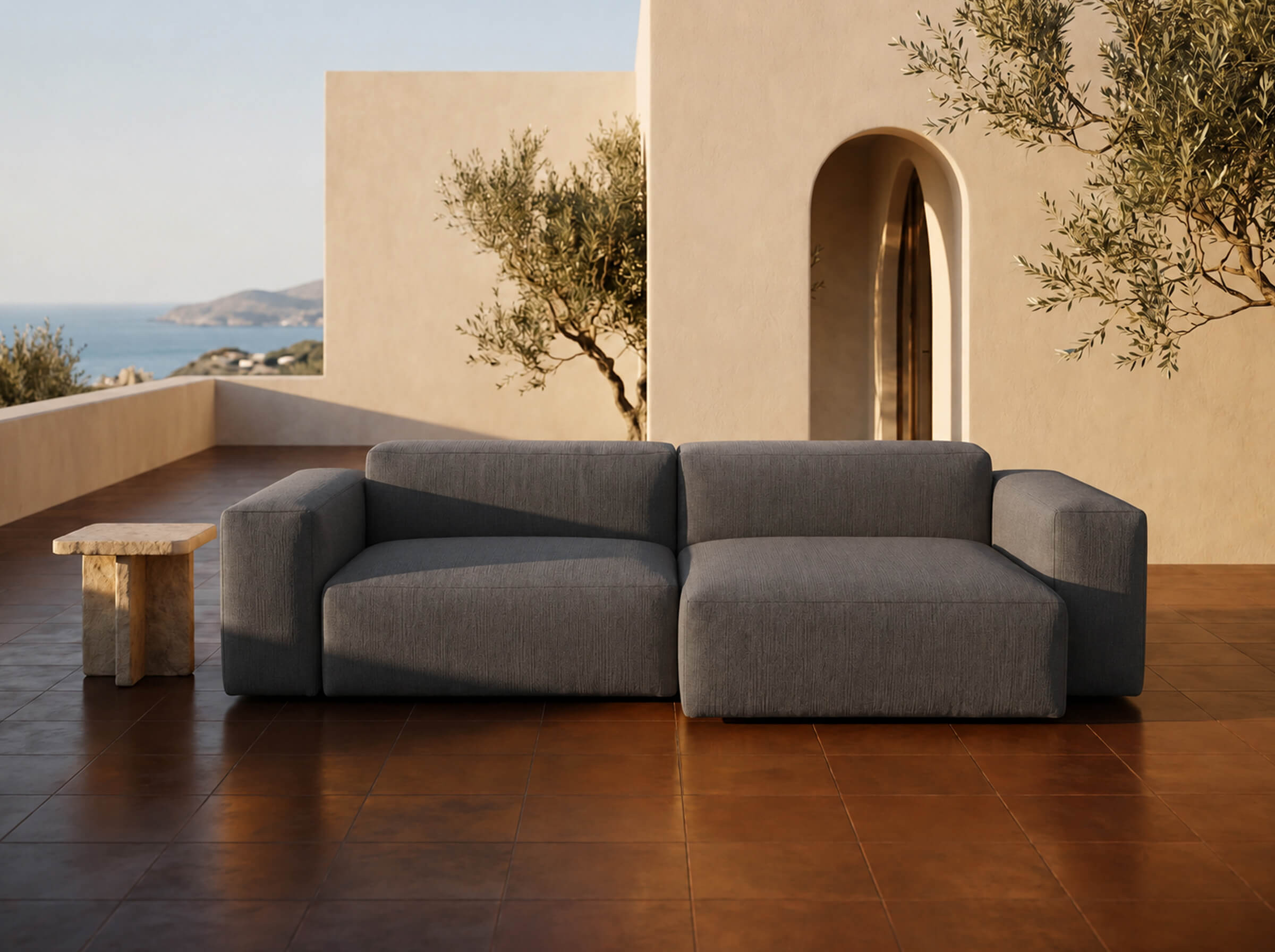 Modulares Outdoorsofa Moduvano One 2-teilig mit Longchair | 292 cm - Palma 628