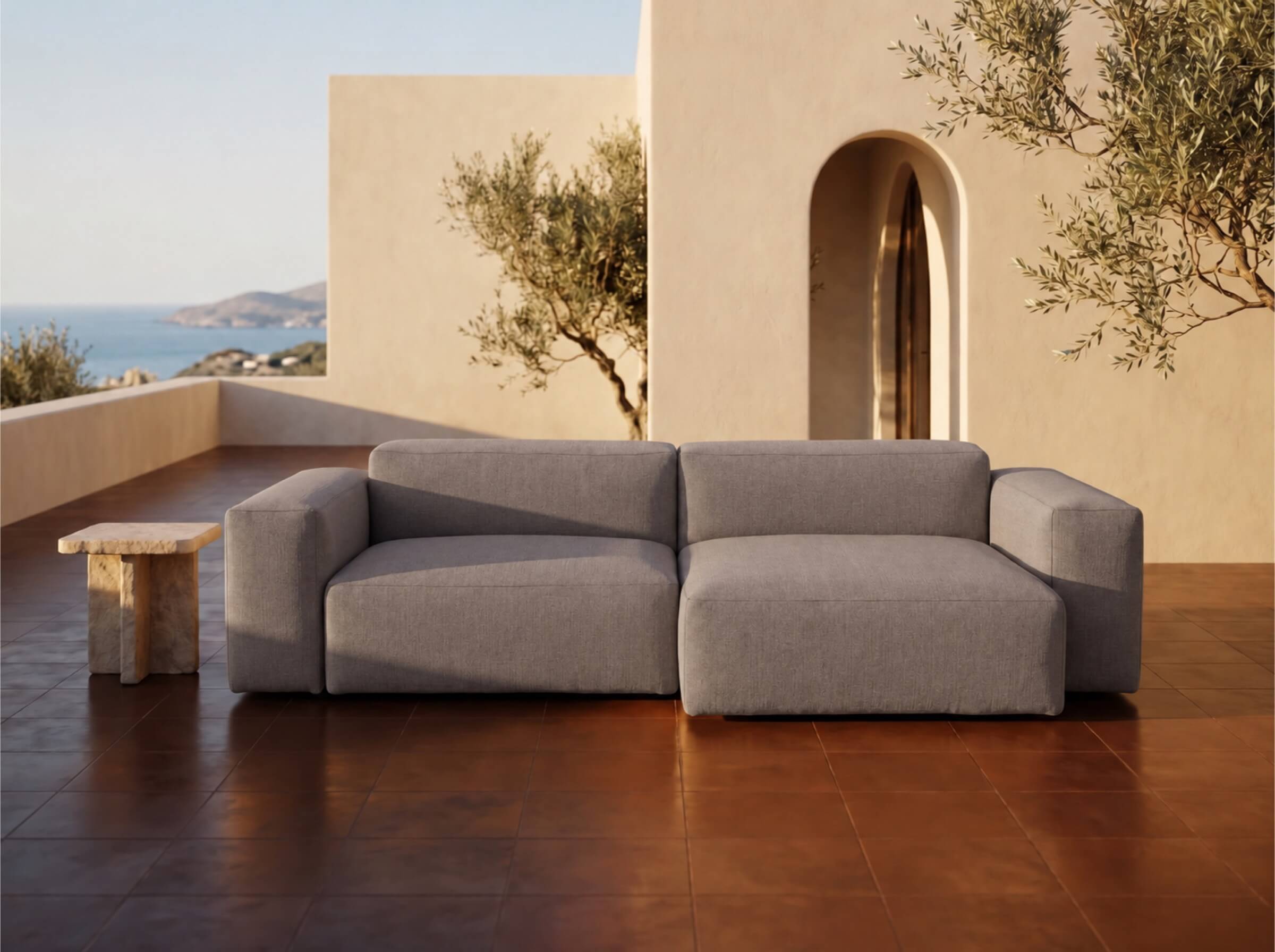 Modulares Outdoorsofa Moduvano One 2-teilig mit Longchair | 292 cm - Palma 624