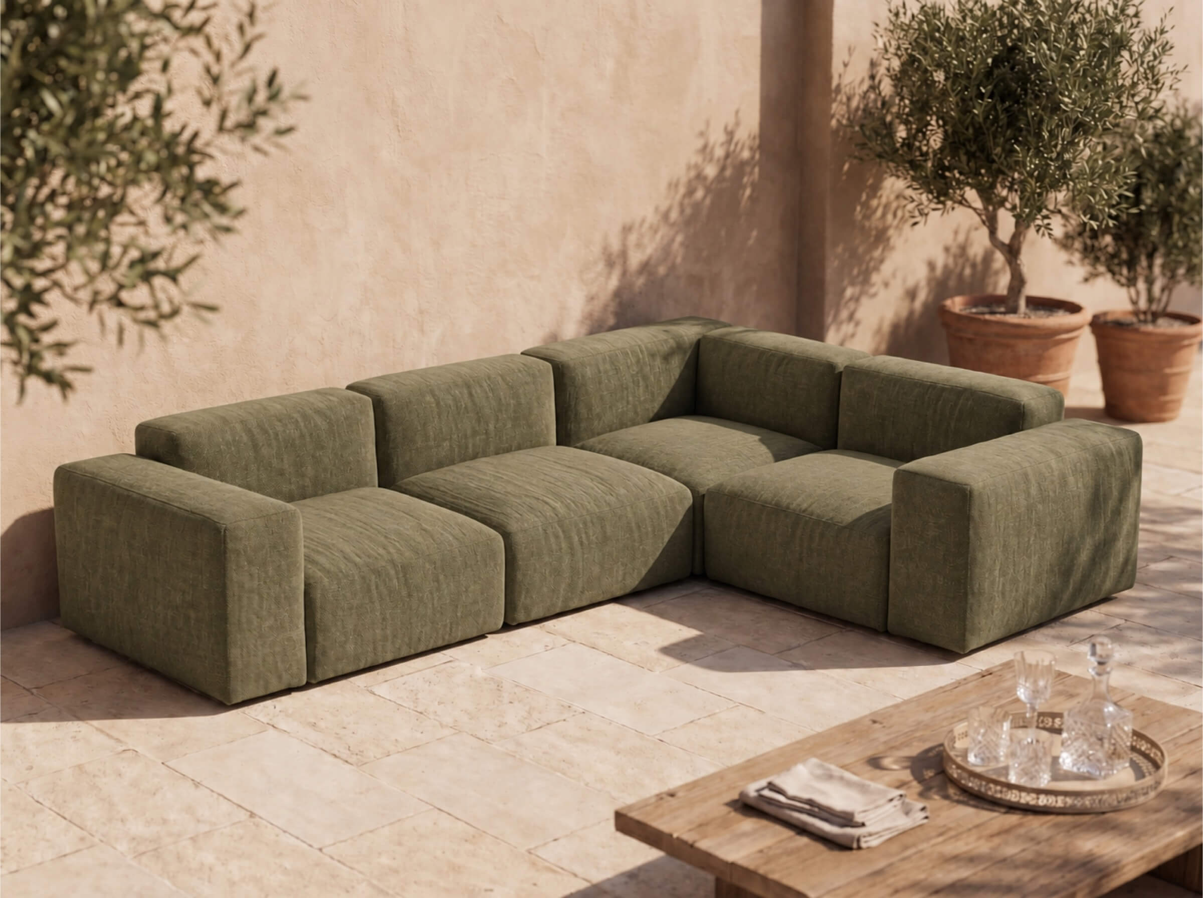 Modulares Outdoorsofa Moduvano One 4-teilig mit Ecke | 318 cm - Palma 616
