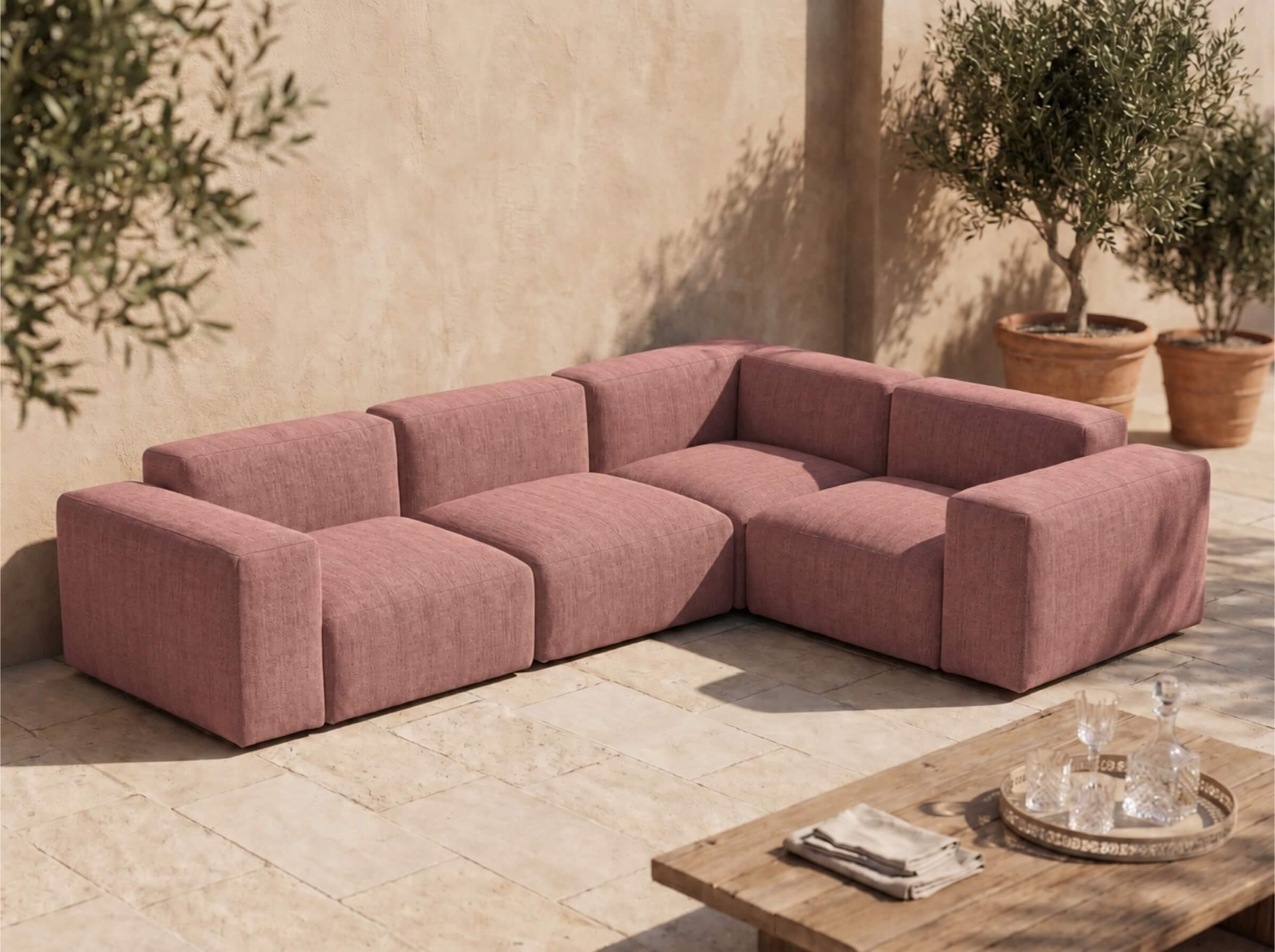 Modulares Outdoorsofa Moduvano One 4-teilig mit Ecke | 318 cm - Palma 611