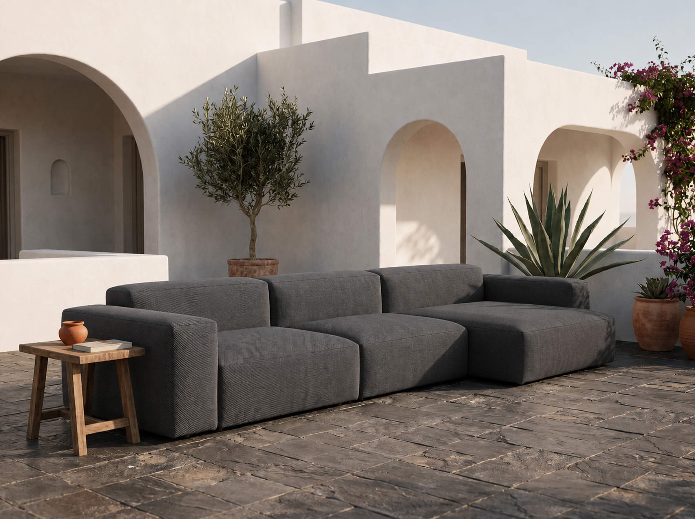 Modulares Outdoorsofa Moduvano One 3-teilig mit Longchair | 438 cm - Palma 628