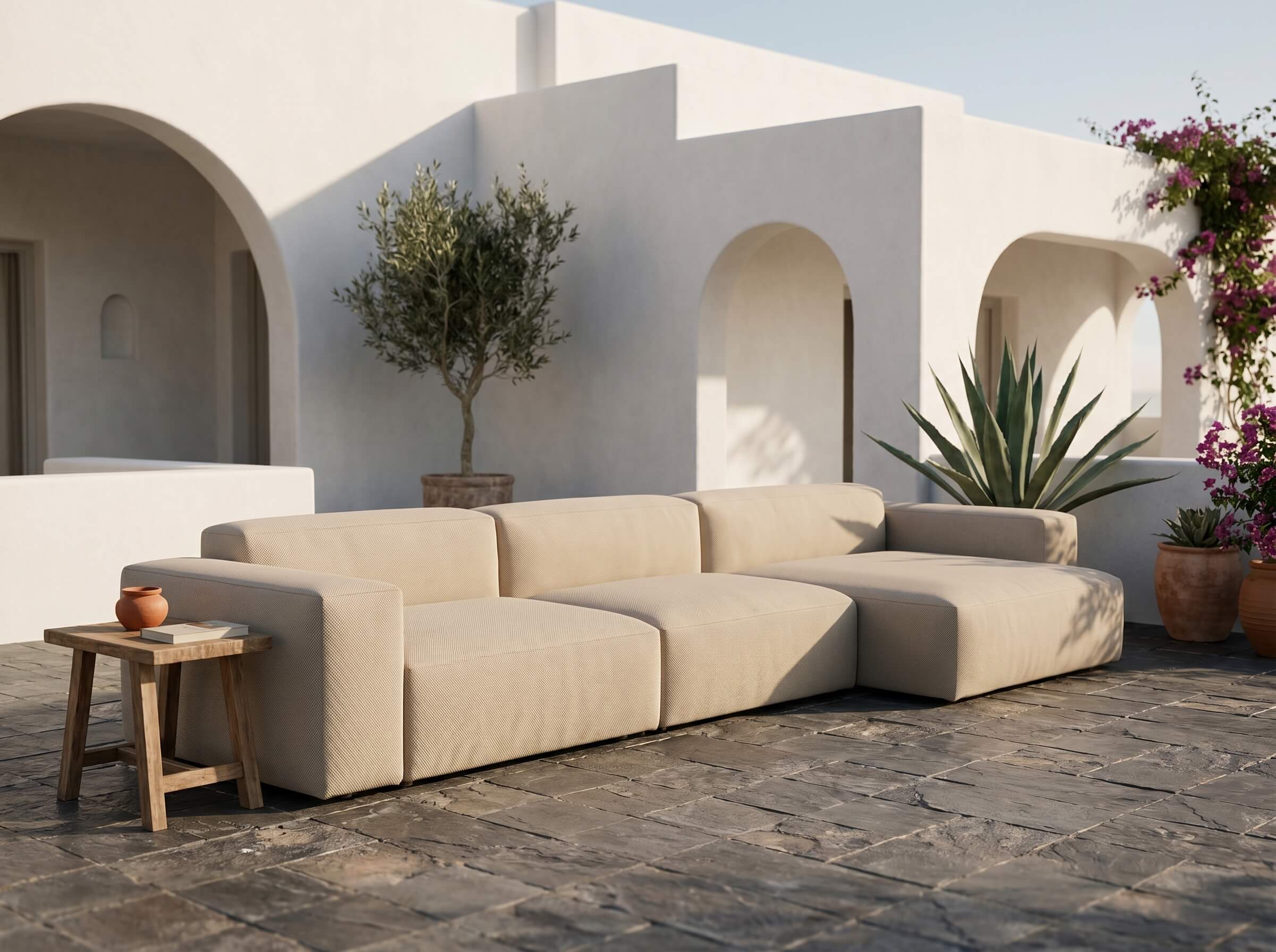 Modulares Outdoorsofa Moduvano One 3-teilig mit Longchair | 438 cm - Palma 604