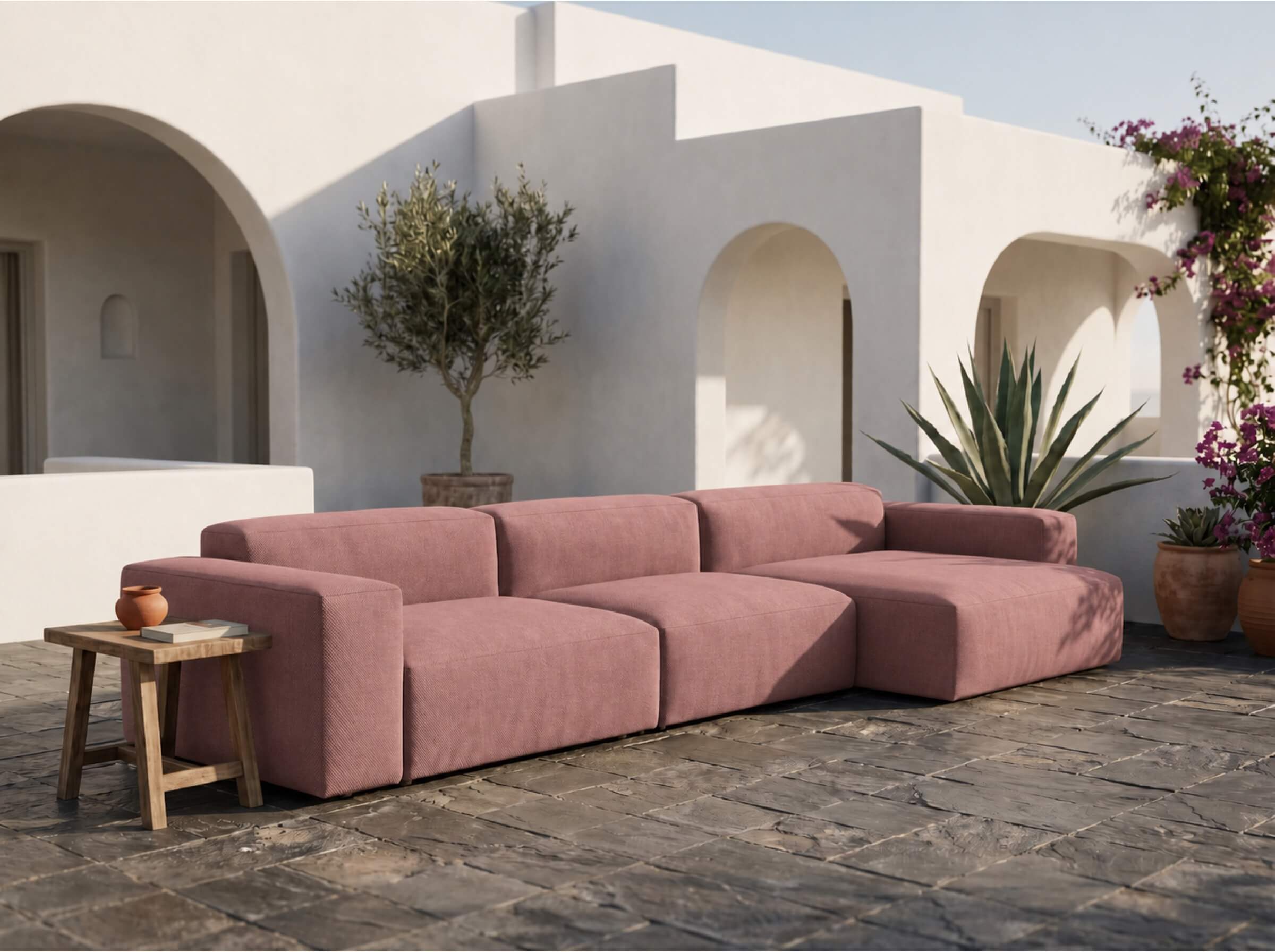 Modulares Outdoorsofa Moduvano One 3-teilig mit Longchair | 438 cm - Palma 611