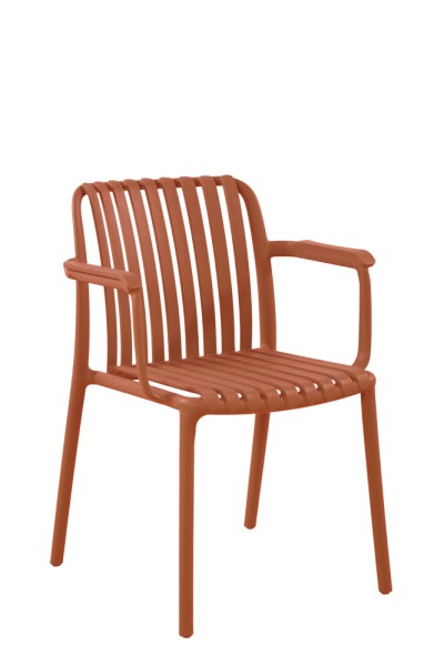 Kunststoffstuhl FOMA-1819 Orange mit Armlehne für Gastronomie und Outdoor-Nutzung